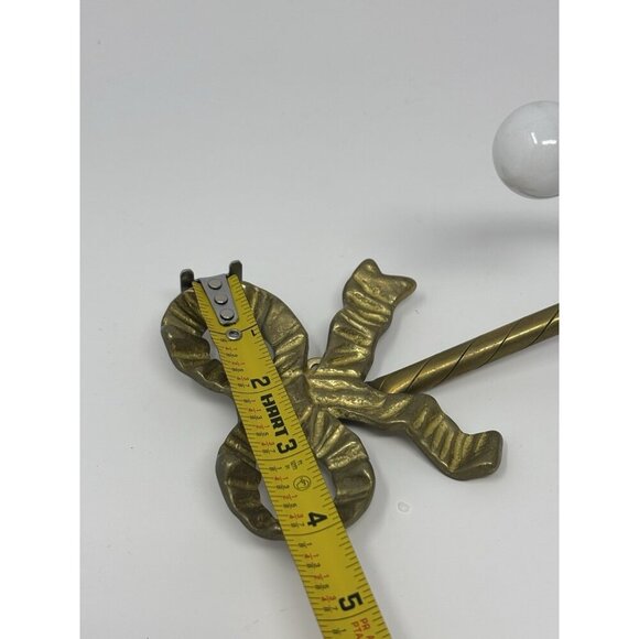Vintage Brass Bow Wall Hook W/Porcelain Knob Wall Mount Towel Coat Towel Hang - Picture 6 of 7